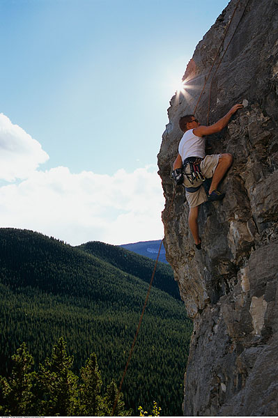 男人,攀岩,落基山脉,艾伯塔省,加拿大