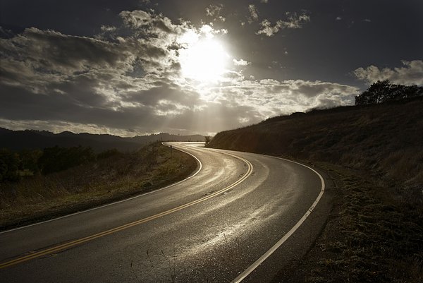 弯路,日落,北加利福尼亚,美国