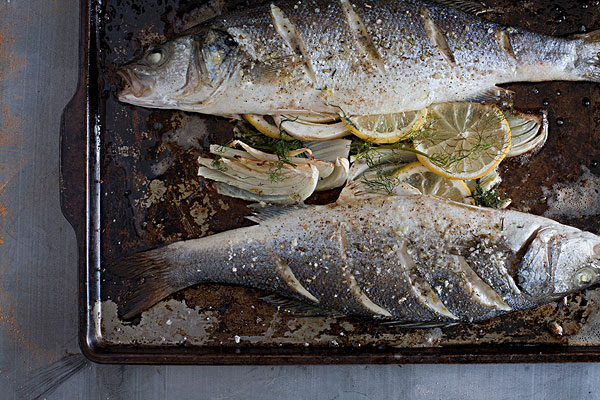 全景图片网:still life of baked trout with lemon an