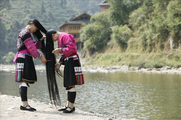 女青年,瑶族,少数民族,长发,部落,乡村,龙胜,阶梯状,广西,桂林,中国