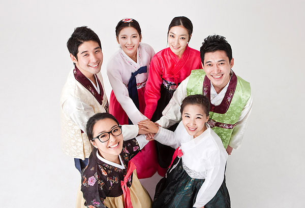 俯视,年轻人,穿,韩国人,传统服装